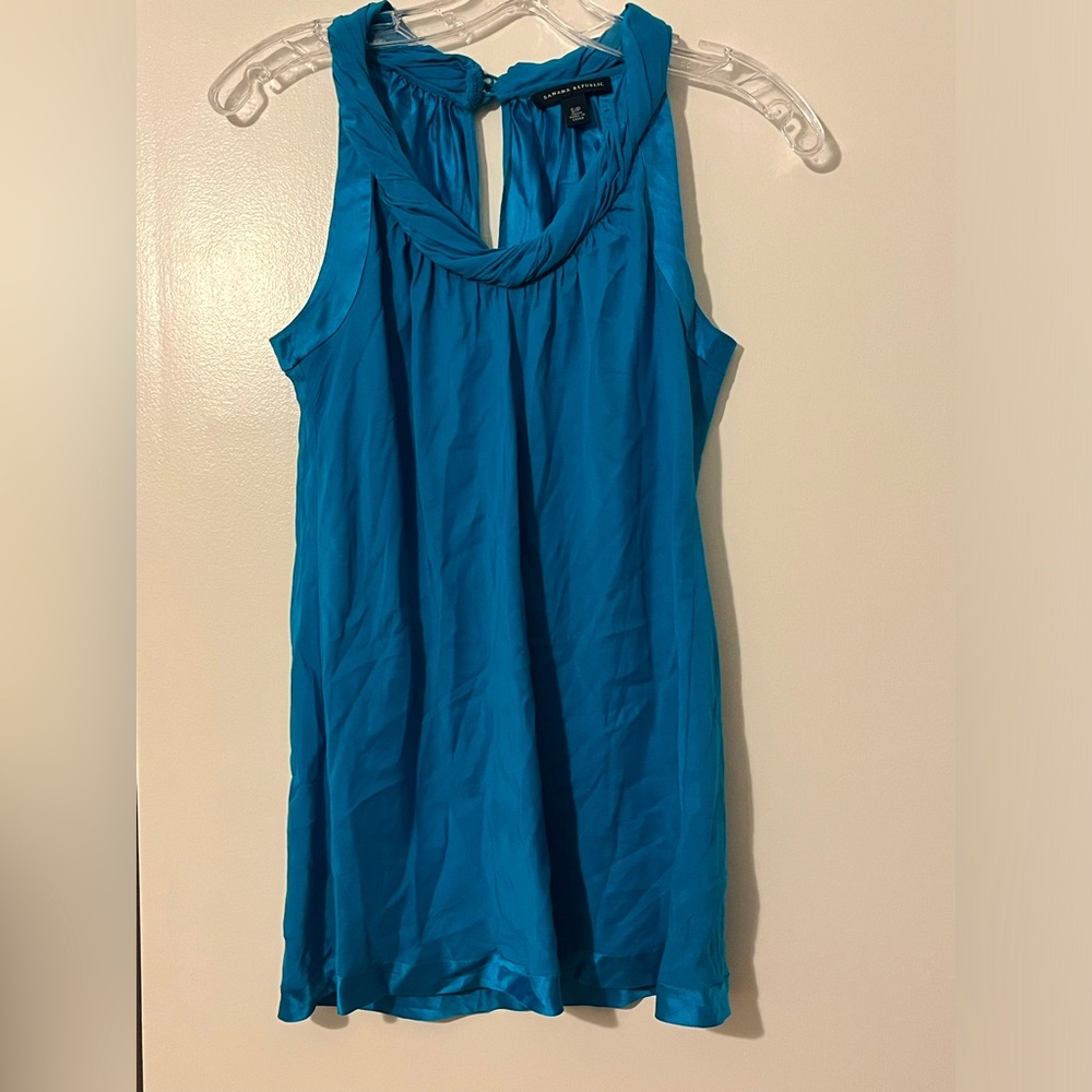 Turquoise 100% silk sleeveless top size S - Picture 2 of 8